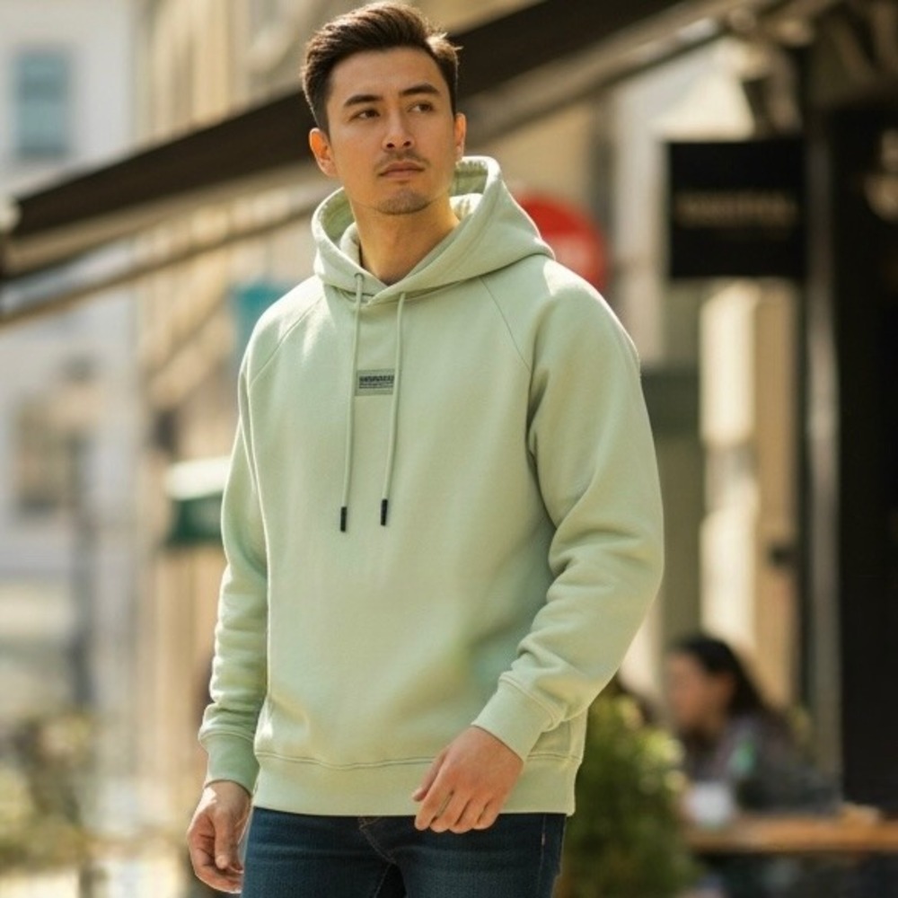 DR Essentials Men's Fleece Apple Green Raglan Hoodie Sweatshirt Size Small NWT